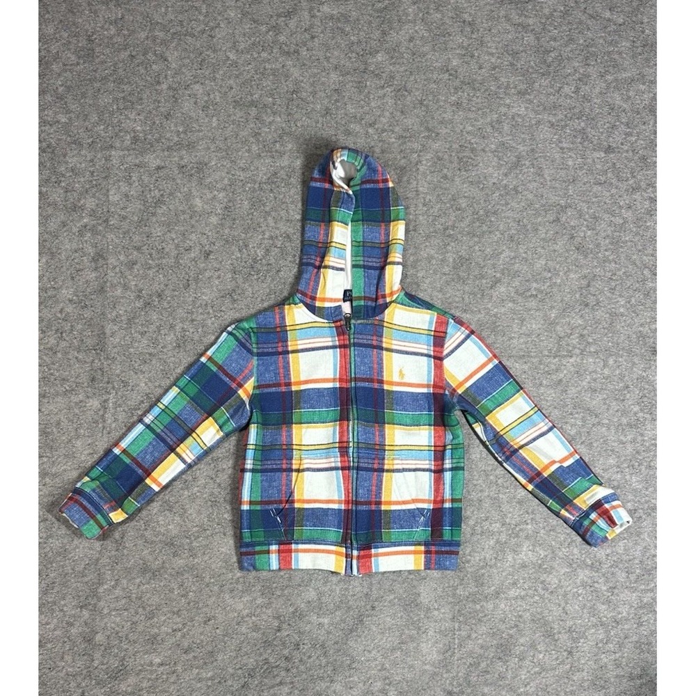 Polo Ralph Lauren Boys' Madras-Print Fleece Full-Zip Hoodie Size XS (6yo)